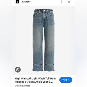 Express High Waisted Light Wash Tall Hem Relaxed Straight Ankle Jeans